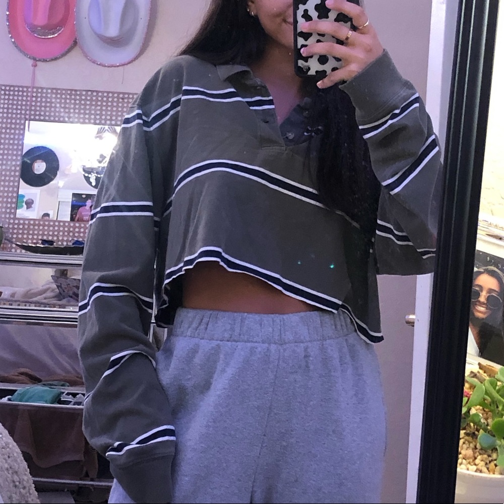striped cropped button up